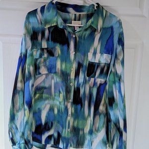 Chico's Blue and Teal Watercolor Blouse
